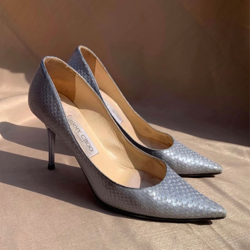Jimmy Choo Silver Textured Pointed-Toe Stiletto Pumps